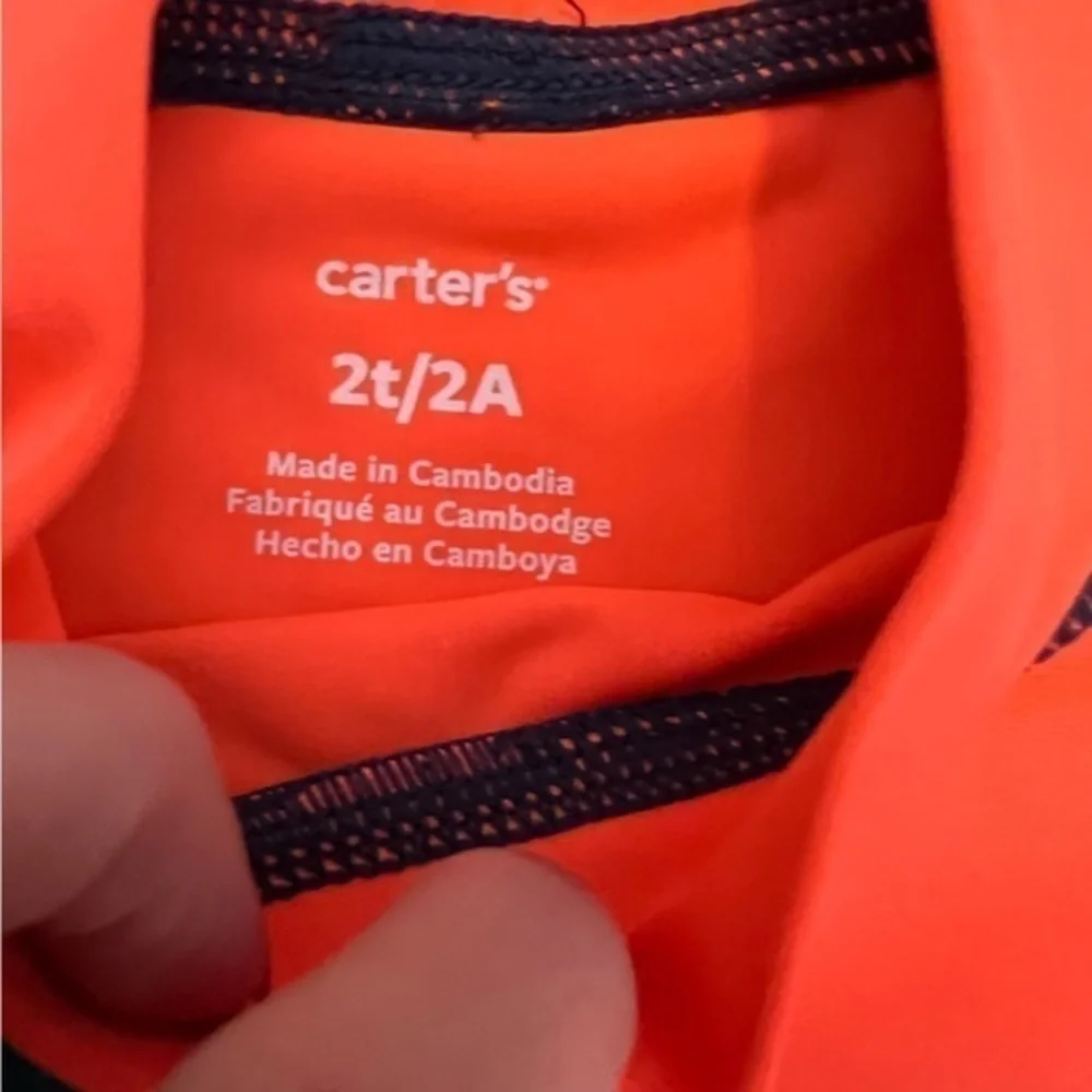 Carter's Swim Shirt boy's size 2T Orange Dinosaur Pool Rashguard